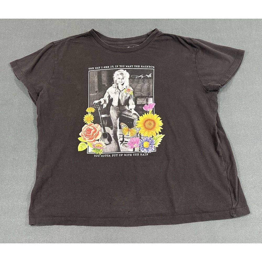 Dolly Parton Black Graphic Tee Large The Way I See It Floral Butterfly Top